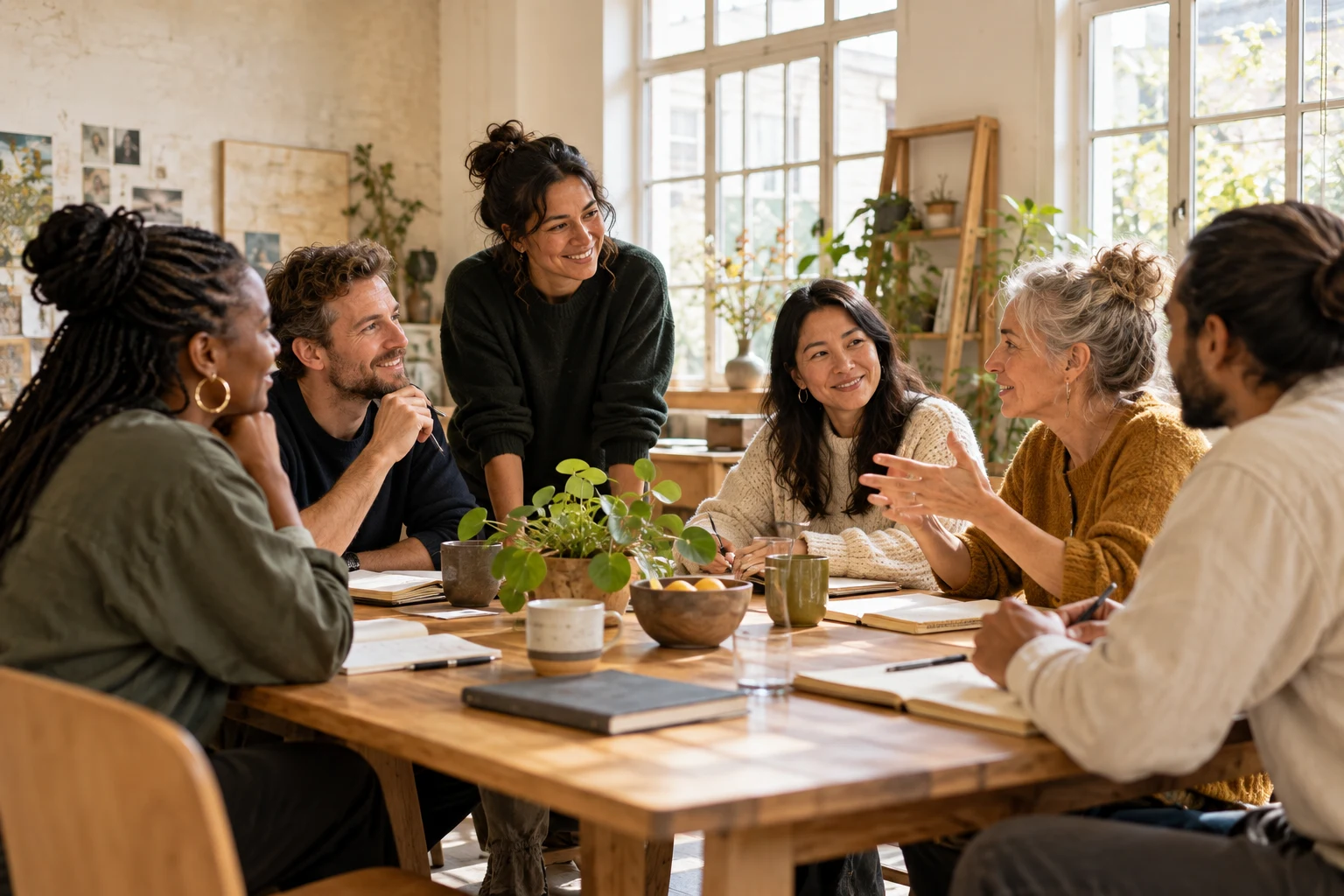 Mensen wisselen ideeën uit tijdens een gezamenlijke workshop